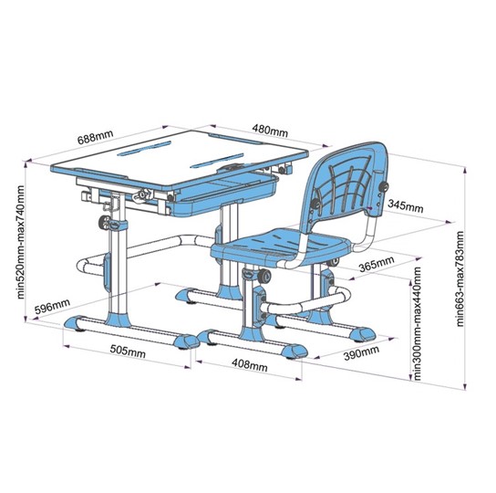 Стол растущий и стул Karo Blue в Пскове - изображение 4