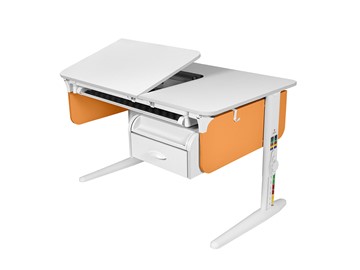 Детский стол-трансформер L/70-45 (СУТ 62) с лотком и навесной тумбой, белый/белый/оранжевый в Пскове