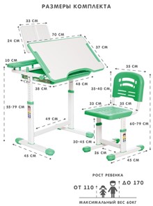 Растущий стул и растущая парта SET HOLTO-17А, зеленый в Пскове - предосмотр 11